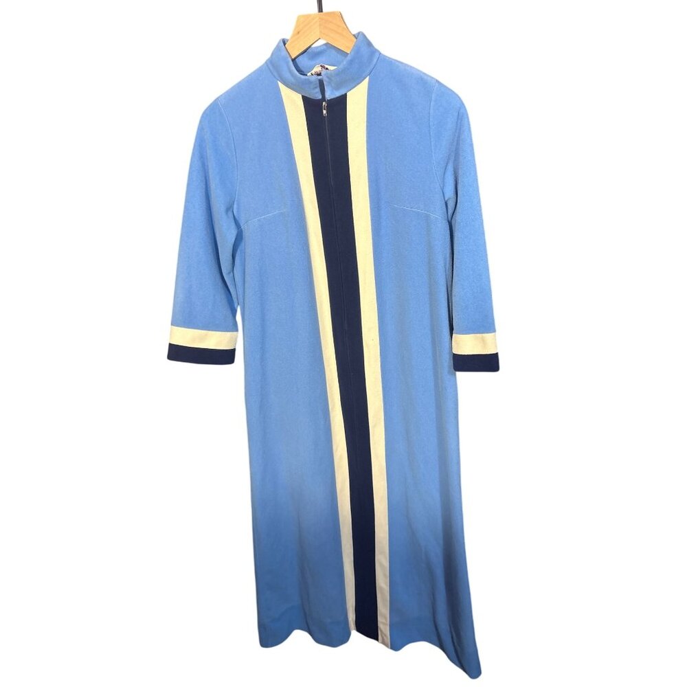 Vintage Vanity Fair Blue & Cream Robe‎ With Front Zipper